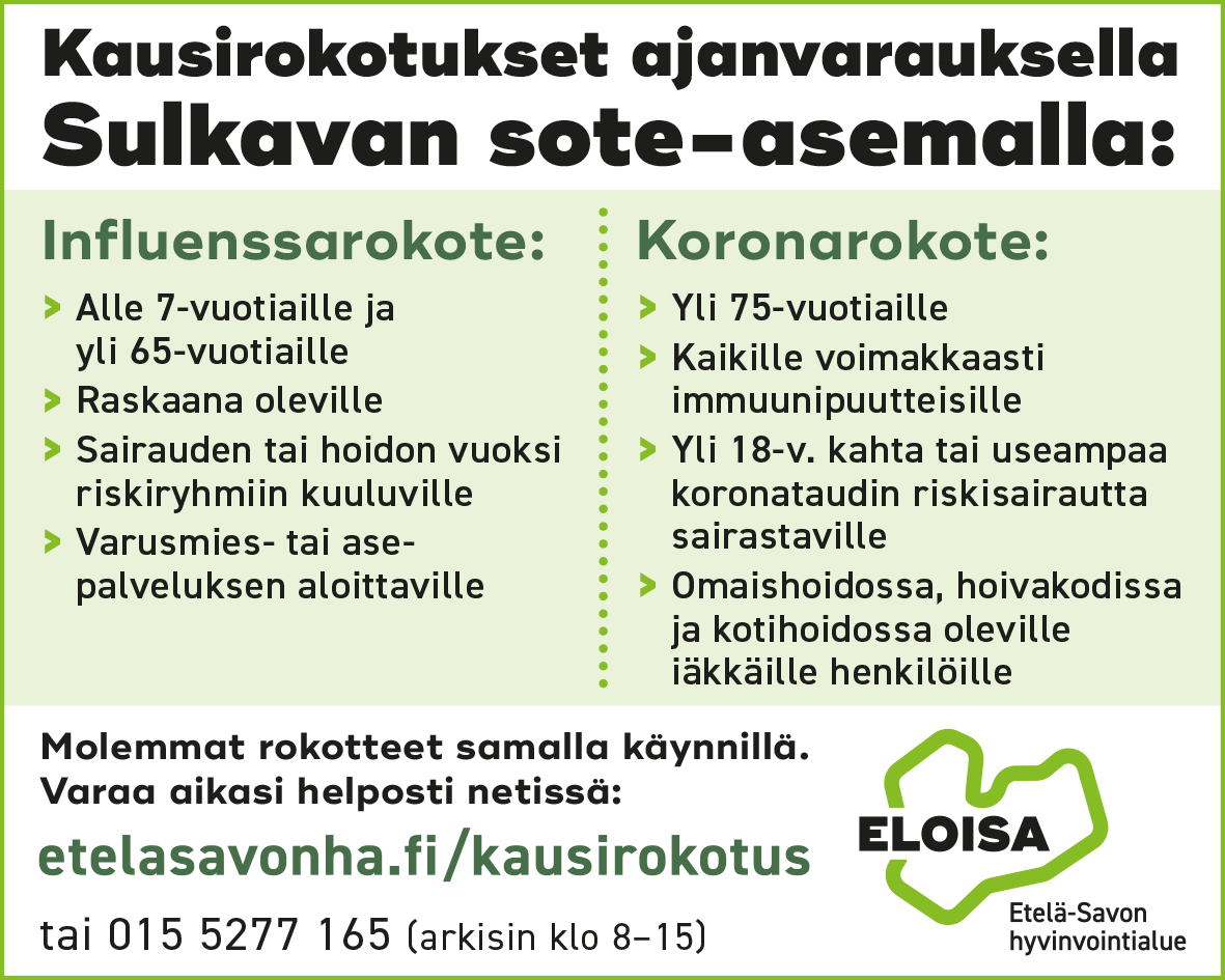 Kausirokotuksiin Voi Nyt Varata Ajan Sulkava lehti kausirokotuksiin-voi-nyt-varata-ajan-sulkava-lehti